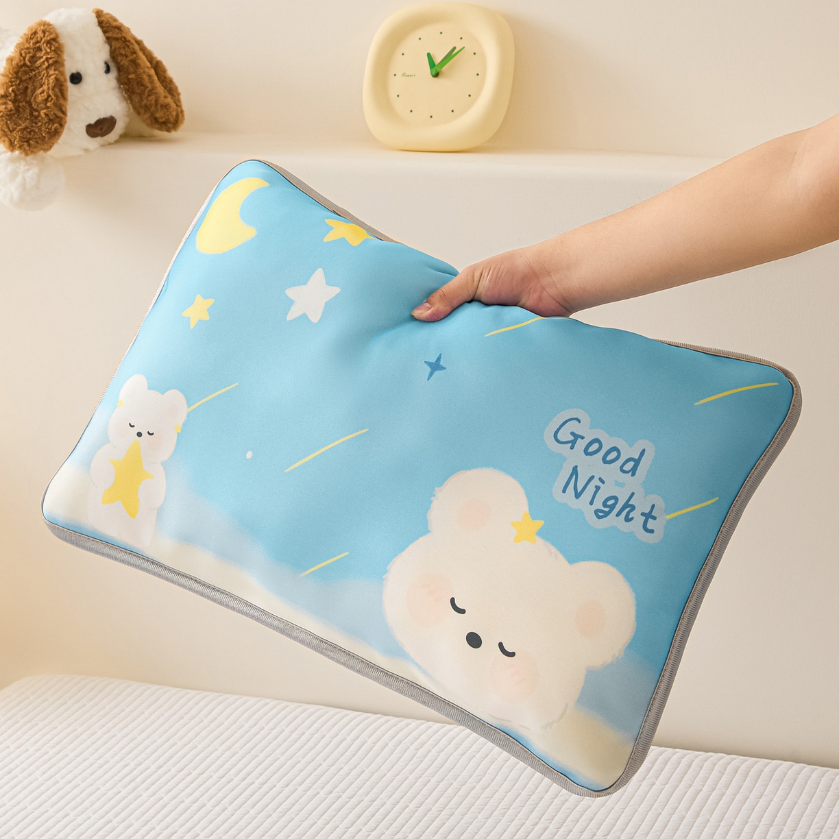 91家纺网 家纺一手货源 找家纺 云恋家纺 2026新款儿童卡通A类冰丝凉席枕套一对装夏季凉感丝可拆枕头儿童学生单人枕芯套 晚安熊