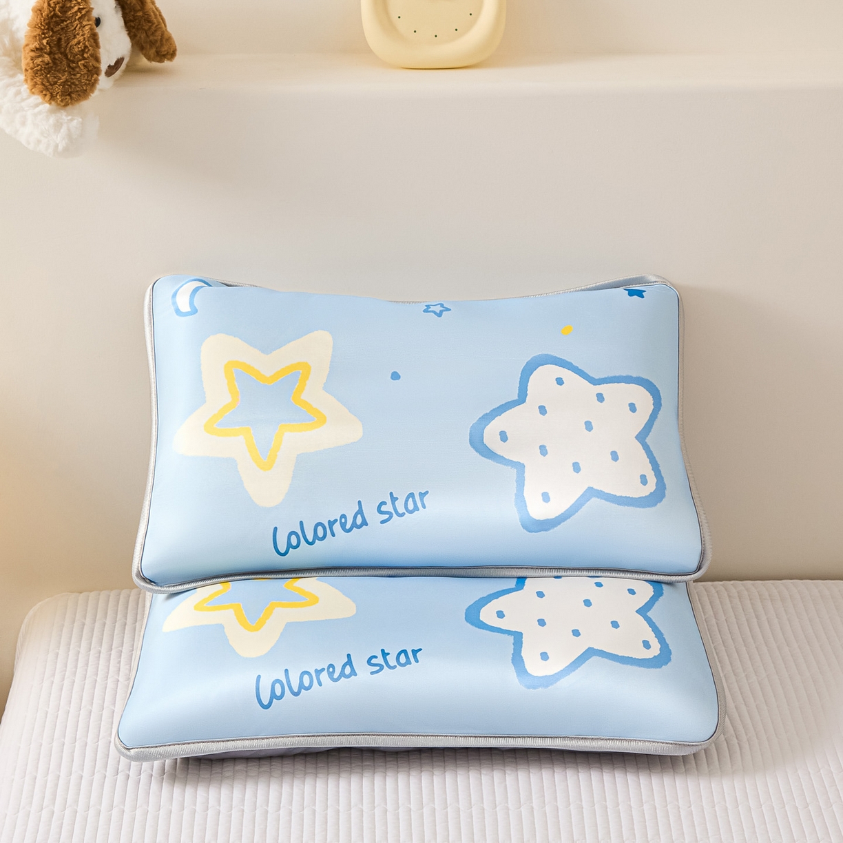 91家纺网 家纺一手货源 找家纺 云恋家纺 2026新款儿童卡通A类冰丝凉席枕套一对装夏季凉感丝可拆枕头儿童学生单人枕芯套 星蓝