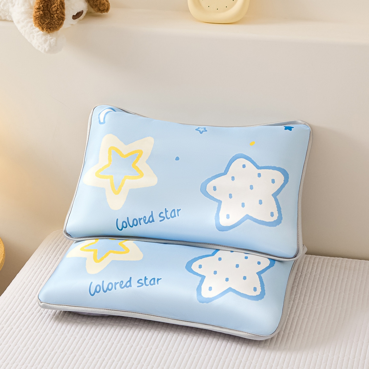 91家纺网 家纺一手货源 找家纺 云恋家纺 2026新款儿童卡通A类冰丝凉席枕套一对装夏季凉感丝可拆枕头儿童学生单人枕芯套 星蓝