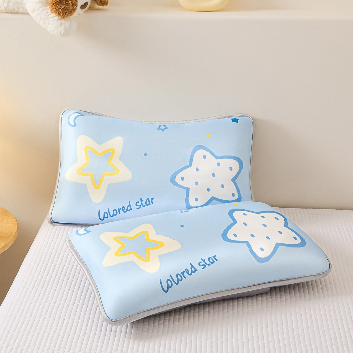 91家纺网 家纺一手货源 找家纺 云恋家纺 2026新款儿童卡通A类冰丝凉席枕套一对装夏季凉感丝可拆枕头儿童学生单人枕芯套 星蓝