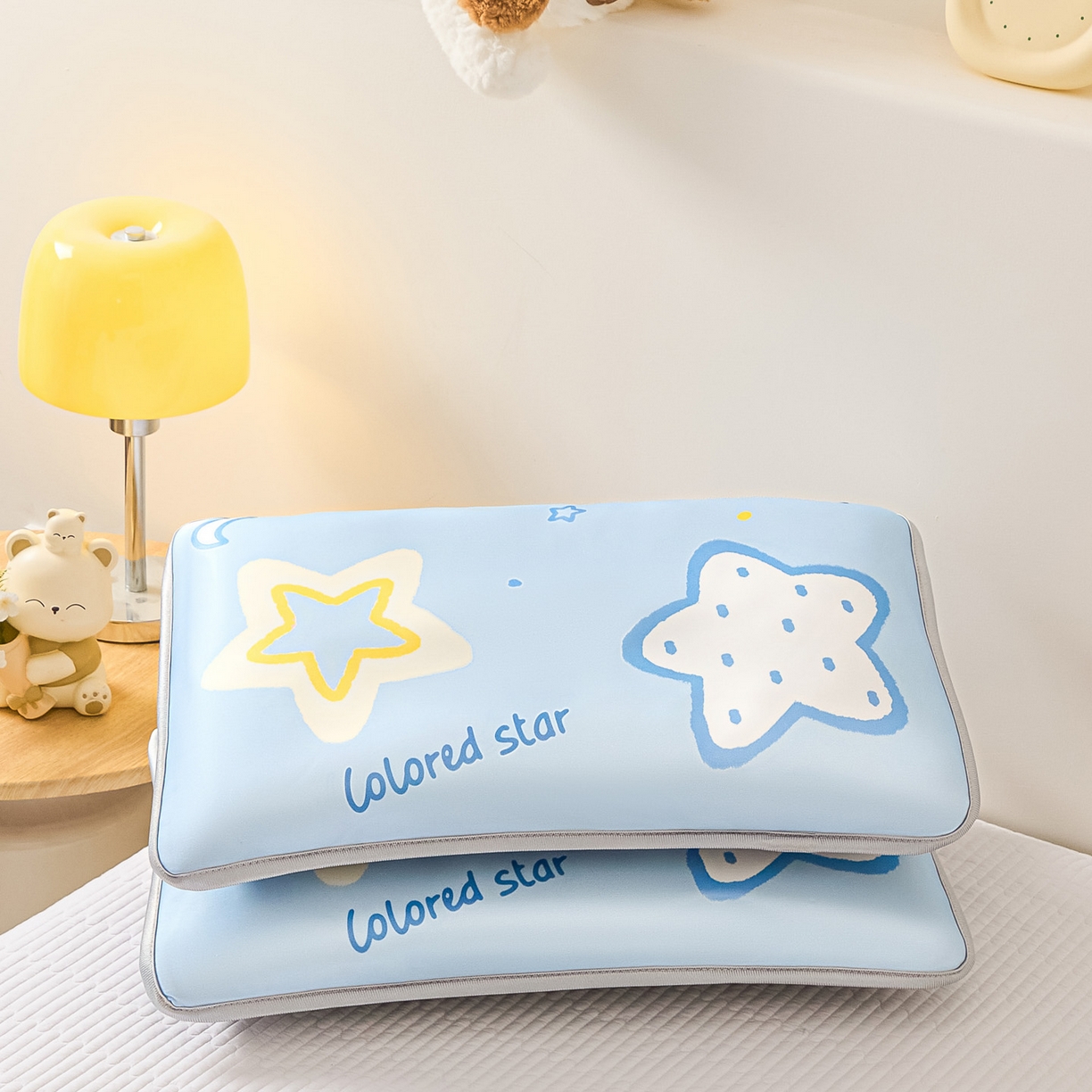 91家纺网 家纺一手货源 找家纺 云恋家纺 2026新款儿童卡通A类冰丝凉席枕套一对装夏季凉感丝可拆枕头儿童学生单人枕芯套 星蓝