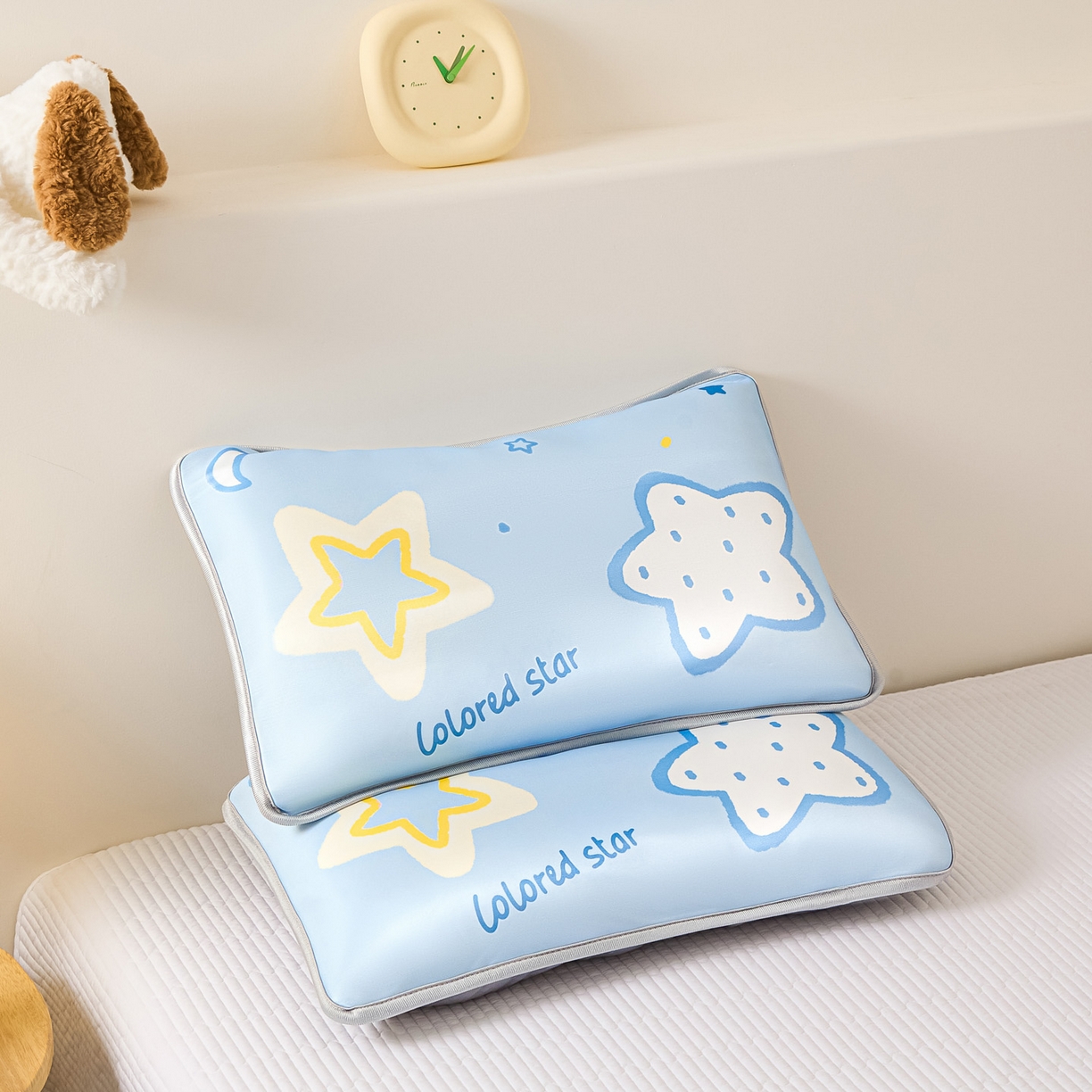 91家纺网 家纺一手货源 找家纺 云恋家纺 2026新款儿童卡通A类冰丝凉席枕套一对装夏季凉感丝可拆枕头儿童学生单人枕芯套 星蓝