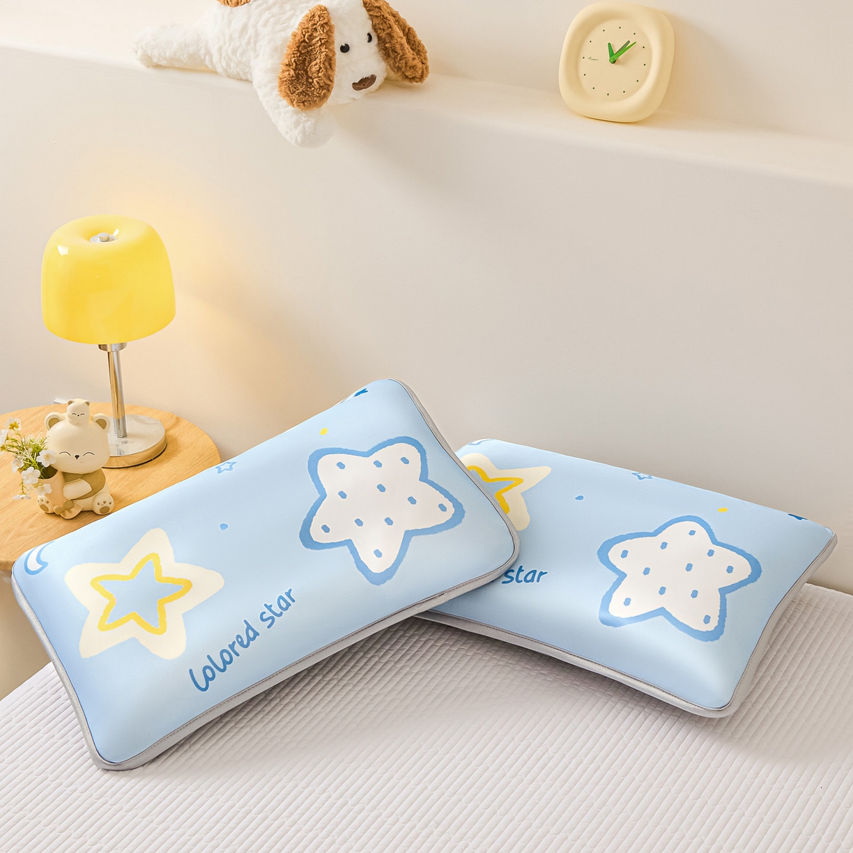 91家纺网 家纺一手货源 找家纺 云恋家纺 2026新款儿童卡通A类冰丝凉席枕套一对装夏季凉感丝可拆枕头儿童学生单人枕芯套 星蓝