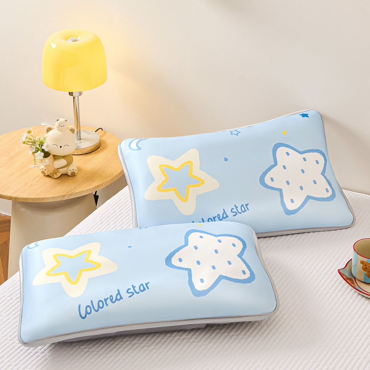 91家纺网 家纺一手货源 找家纺 云恋家纺 2026新款儿童卡通A类冰丝凉席枕套一对装夏季凉感丝可拆枕头儿童学生单人枕芯套 星蓝