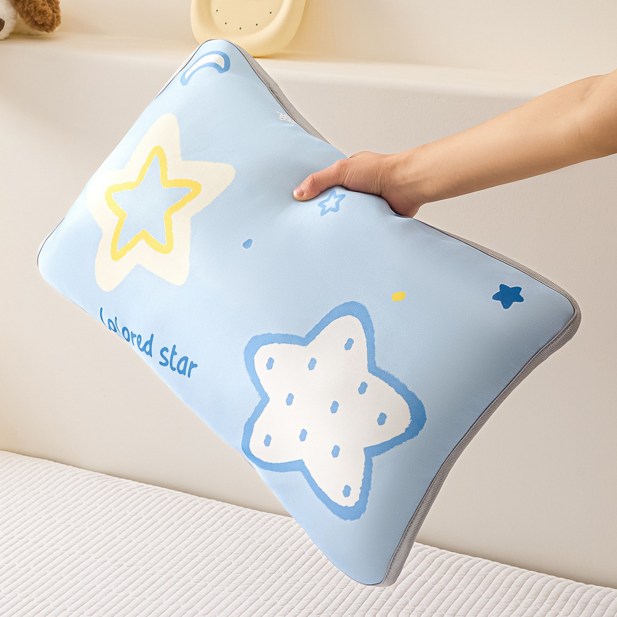 91家纺网 家纺一手货源 找家纺 云恋家纺 2026新款儿童卡通A类冰丝凉席枕套一对装夏季凉感丝可拆枕头儿童学生单人枕芯套 星蓝