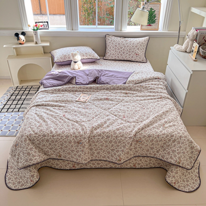 禾沐 2026新款泡芙纱三角针床盖夏被四件套 紫陌