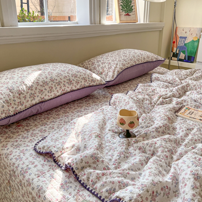 91家纺网 家纺一手货源 找家纺 禾沐 2026新款泡芙纱三角针床盖夏被四件套 紫陌