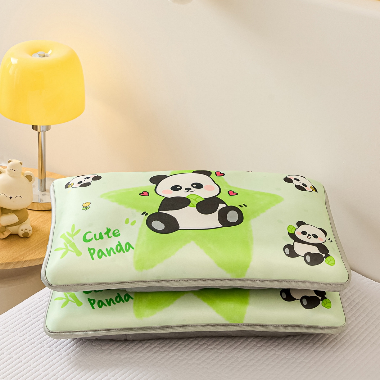 91家纺网 家纺一手货源 找家纺 云恋家纺 2026新款儿童卡通A类冰丝凉席枕套一对装夏季凉感丝可拆枕头儿童学生单人枕芯套 熊猫胖达