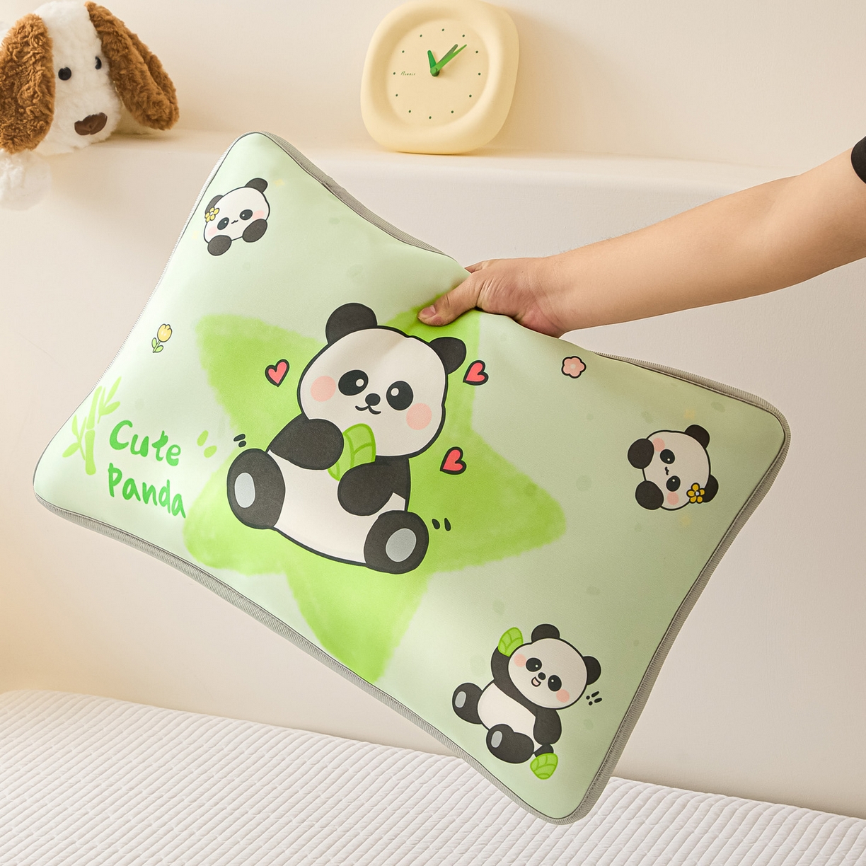 91家纺网 家纺一手货源 找家纺 云恋家纺 2026新款儿童卡通A类冰丝凉席枕套一对装夏季凉感丝可拆枕头儿童学生单人枕芯套 熊猫胖达