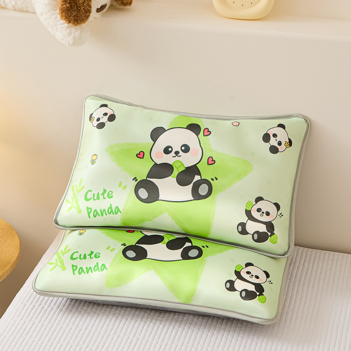 91家纺网 家纺一手货源 找家纺 云恋家纺 2026新款儿童卡通A类冰丝凉席枕套一对装夏季凉感丝可拆枕头儿童学生单人枕芯套 熊猫胖达