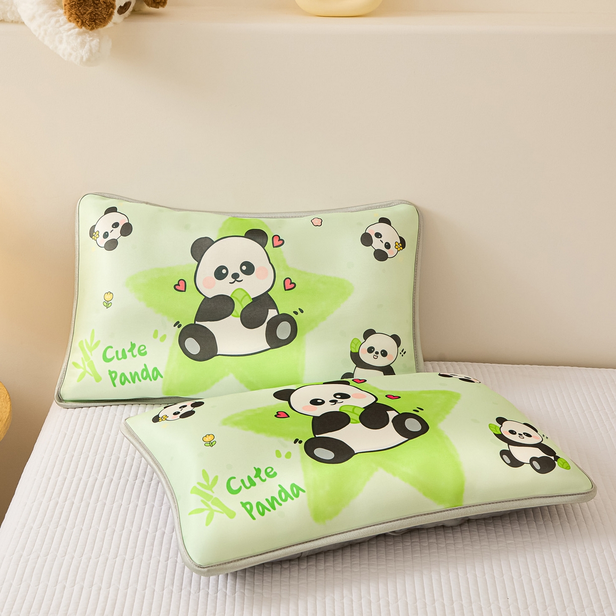 91家纺网 家纺一手货源 找家纺 云恋家纺 2026新款儿童卡通A类冰丝凉席枕套一对装夏季凉感丝可拆枕头儿童学生单人枕芯套 熊猫胖达