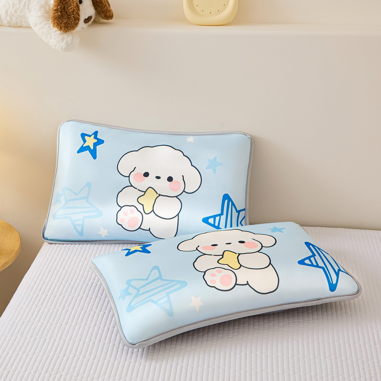 91家纺网 家纺一手货源 找家纺 云恋家纺 2026新款儿童卡通A类冰丝凉席枕套一对装夏季凉感丝可拆枕头儿童学生单人枕芯套 星星小狗
