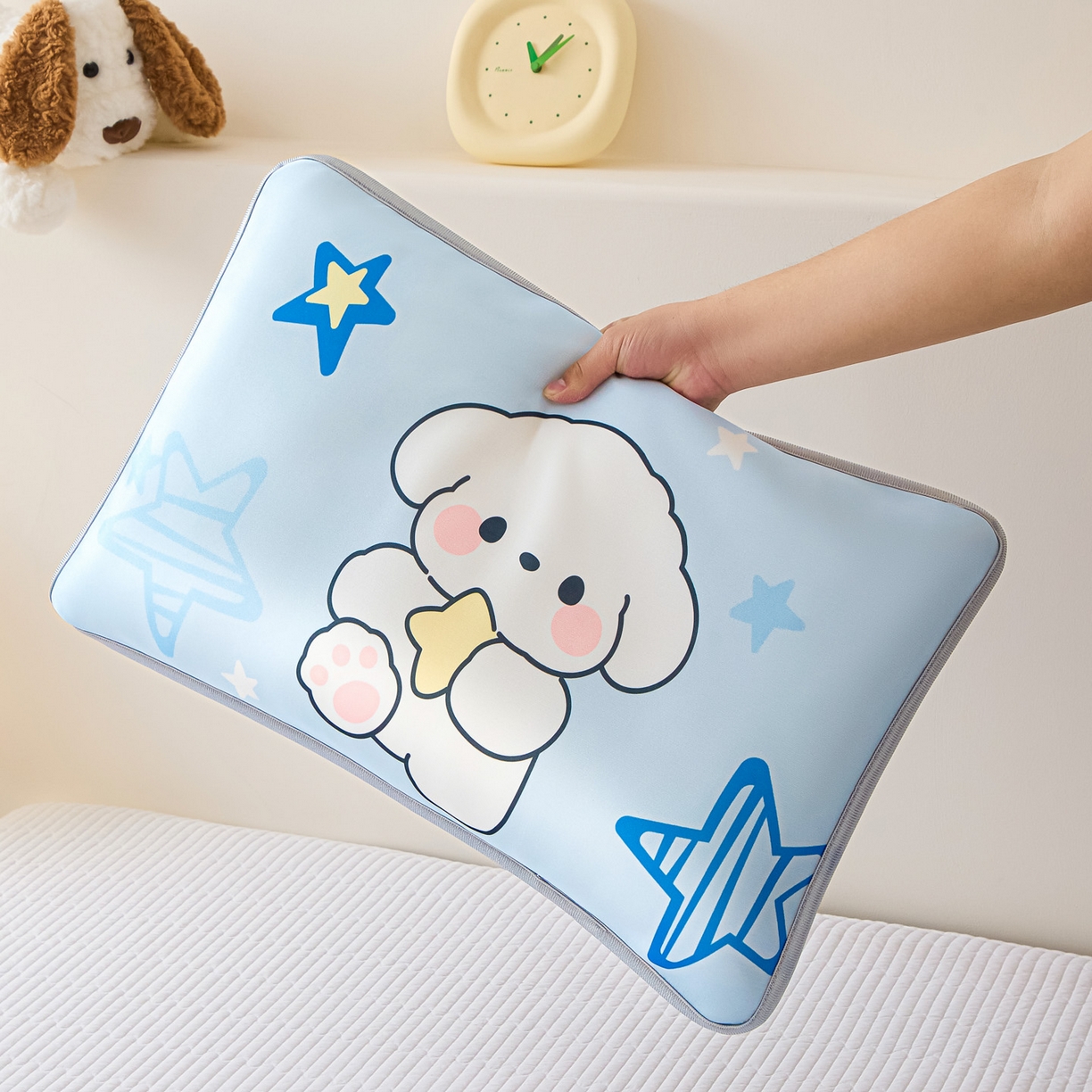 91家纺网 家纺一手货源 找家纺 云恋家纺 2026新款儿童卡通A类冰丝凉席枕套一对装夏季凉感丝可拆枕头儿童学生单人枕芯套 星星小狗