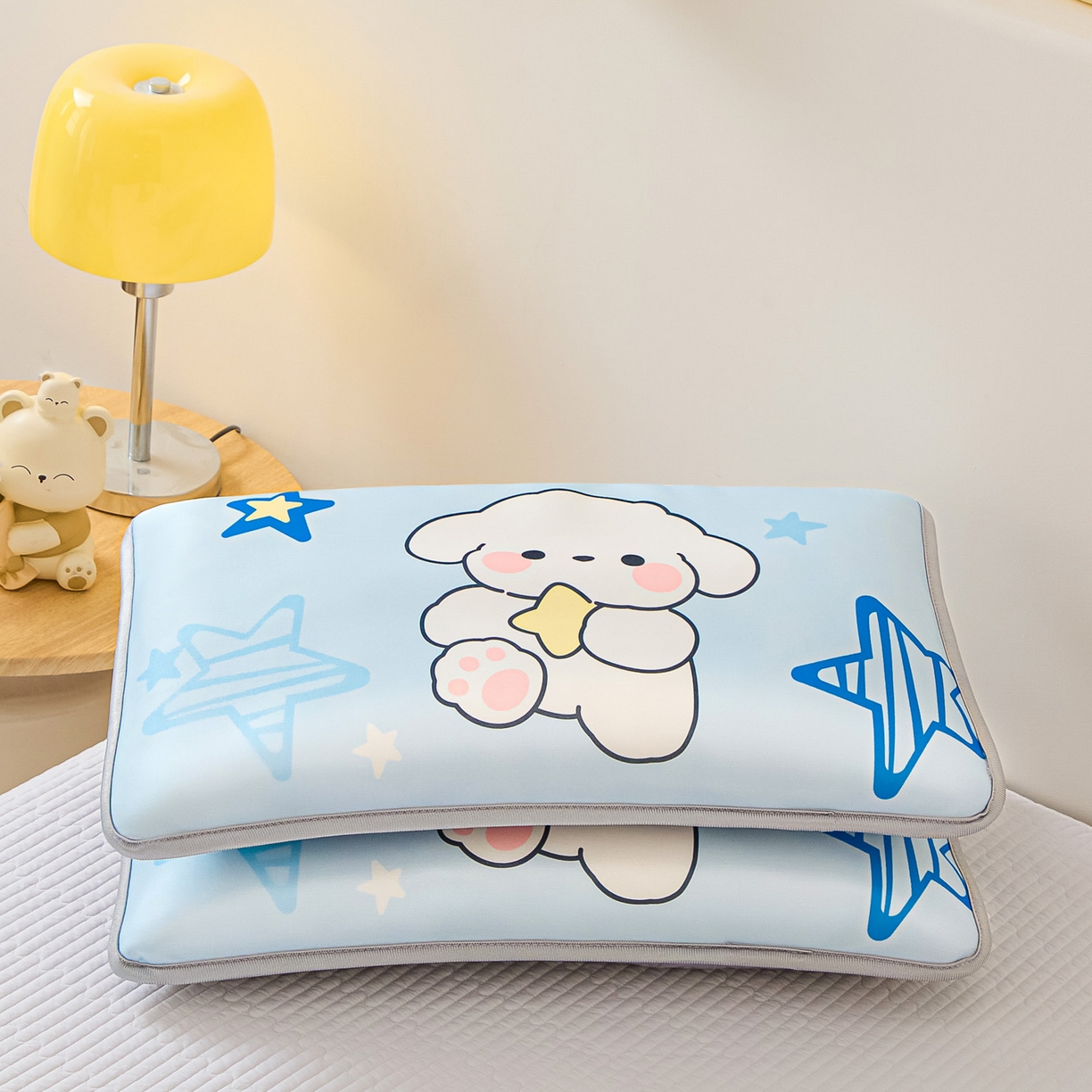 91家纺网 家纺一手货源 找家纺 云恋家纺 2026新款儿童卡通A类冰丝凉席枕套一对装夏季凉感丝可拆枕头儿童学生单人枕芯套 星星小狗