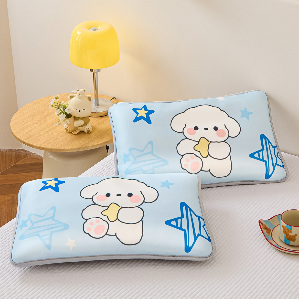 91家纺网 家纺一手货源 找家纺 云恋家纺 2026新款儿童卡通A类冰丝凉席枕套一对装夏季凉感丝可拆枕头儿童学生单人枕芯套 星星小狗