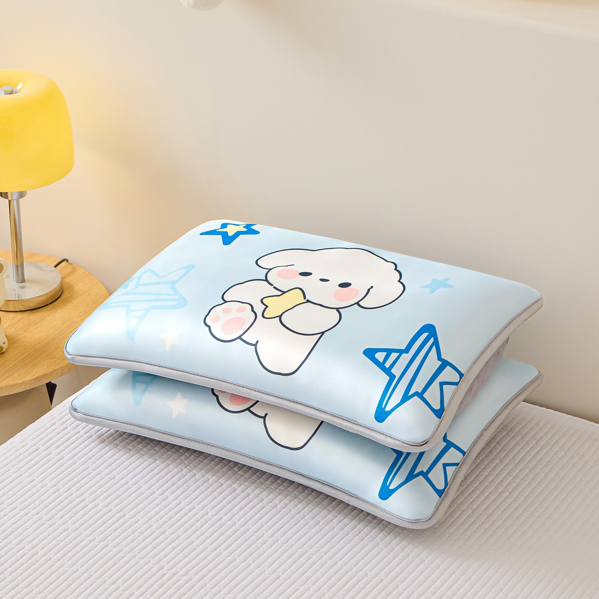 91家纺网 家纺一手货源 找家纺 云恋家纺 2026新款儿童卡通A类冰丝凉席枕套一对装夏季凉感丝可拆枕头儿童学生单人枕芯套 星星小狗