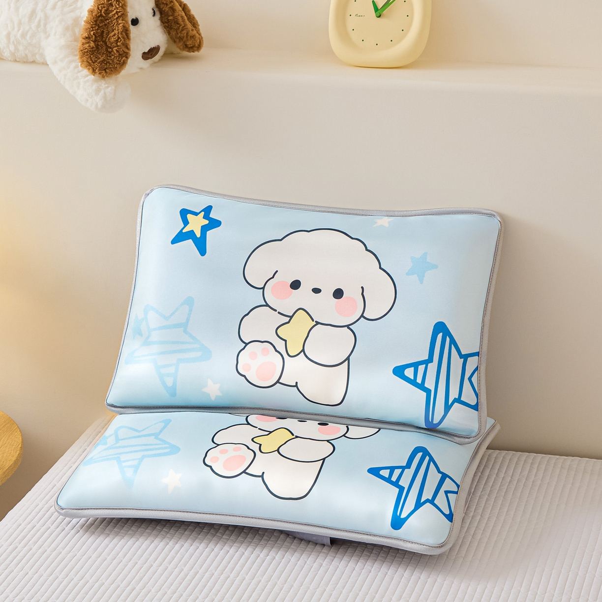 91家纺网 家纺一手货源 找家纺 云恋家纺 2026新款儿童卡通A类冰丝凉席枕套一对装夏季凉感丝可拆枕头儿童学生单人枕芯套 星星小狗