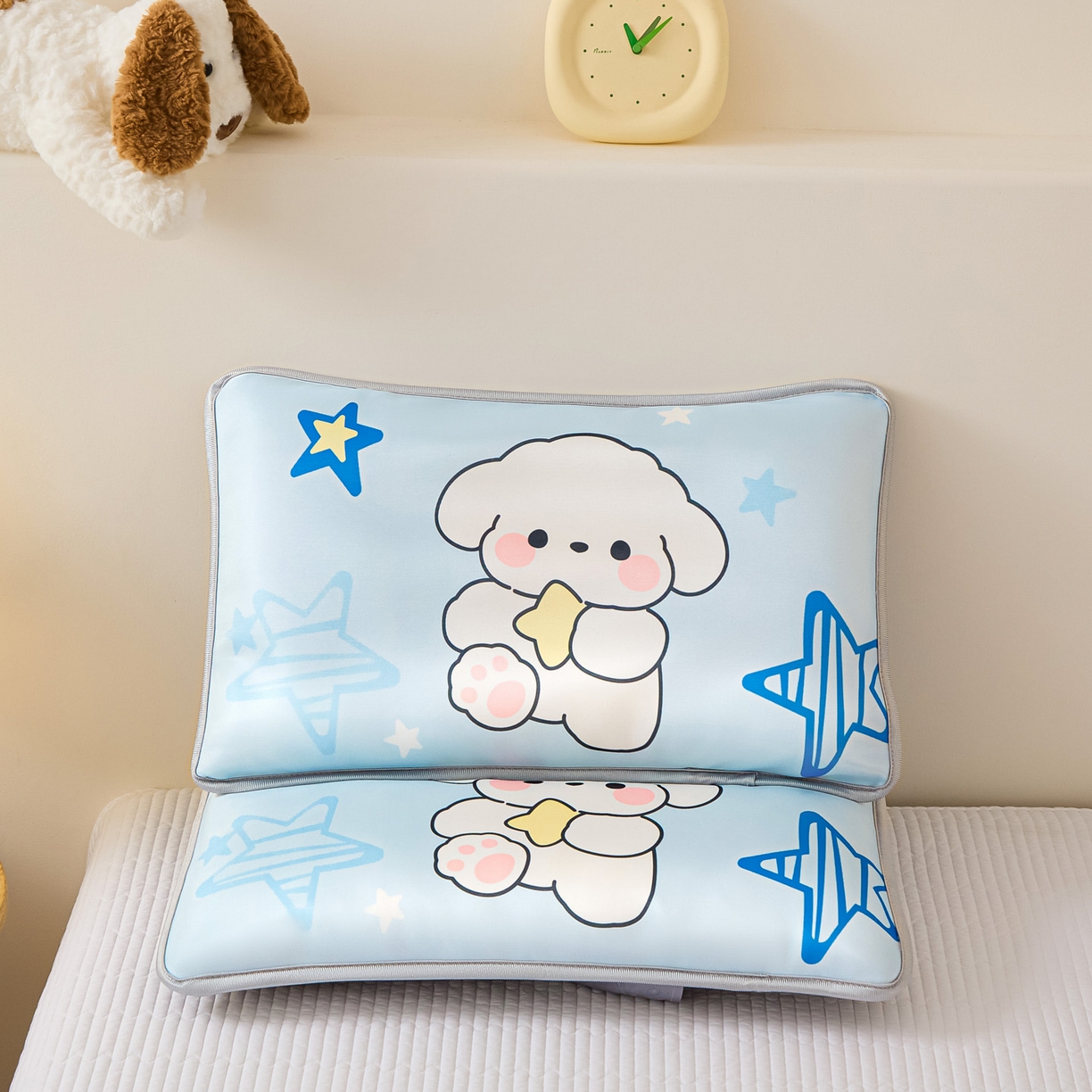 91家纺网 家纺一手货源 找家纺 云恋家纺 2026新款儿童卡通A类冰丝凉席枕套一对装夏季凉感丝可拆枕头儿童学生单人枕芯套 星星小狗