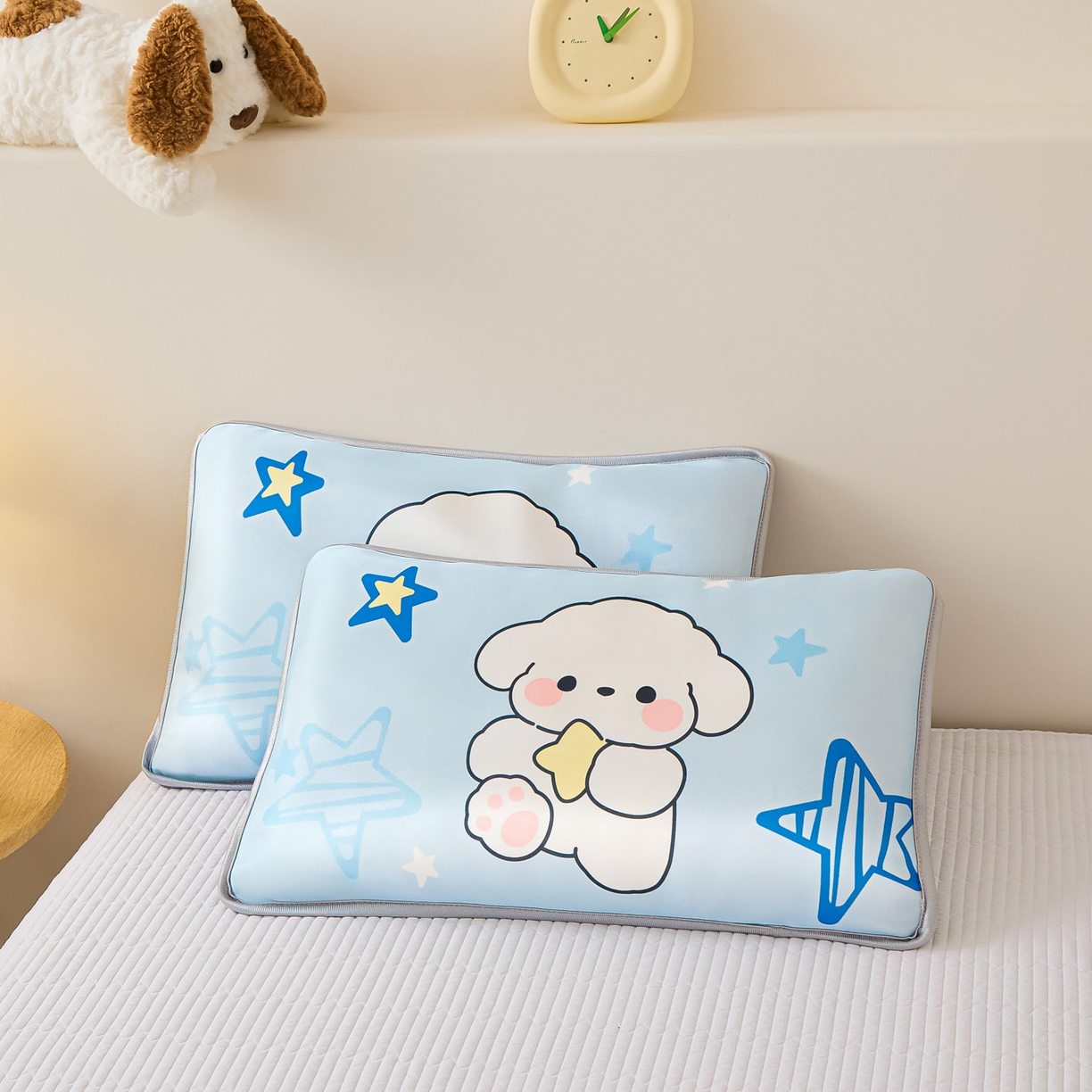 91家纺网 家纺一手货源 找家纺 云恋家纺 2026新款儿童卡通A类冰丝凉席枕套一对装夏季凉感丝可拆枕头儿童学生单人枕芯套 星星小狗