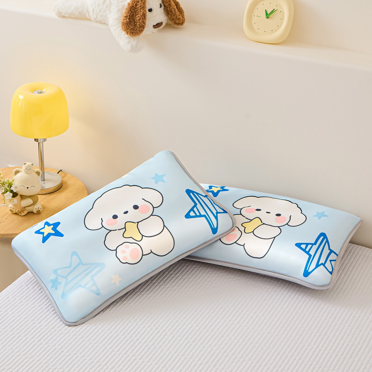 91家纺网 家纺一手货源 找家纺 云恋家纺 2026新款儿童卡通A类冰丝凉席枕套一对装夏季凉感丝可拆枕头儿童学生单人枕芯套 星星小狗