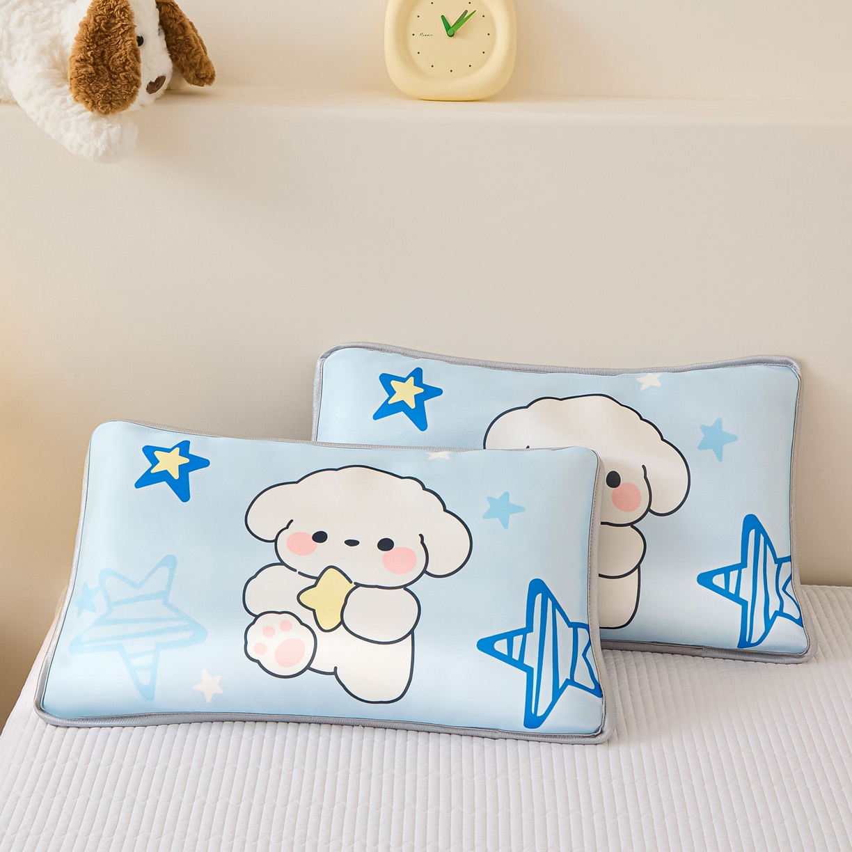 91家纺网 家纺一手货源 找家纺 云恋家纺 2026新款儿童卡通A类冰丝凉席枕套一对装夏季凉感丝可拆枕头儿童学生单人枕芯套 星星小狗