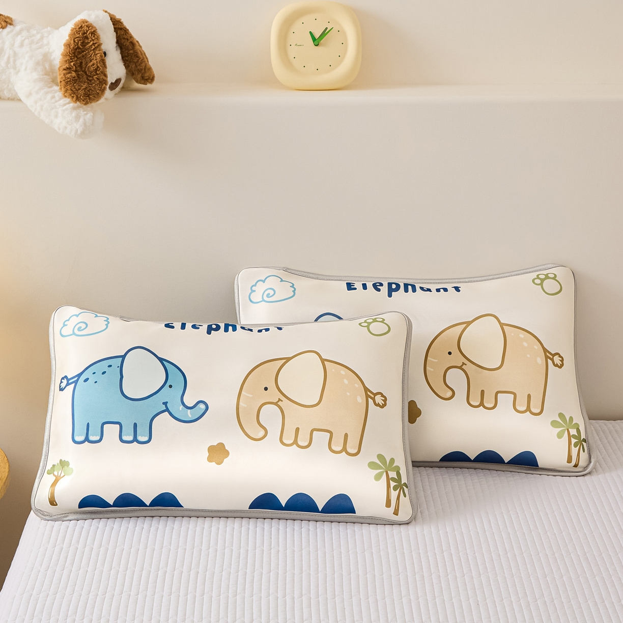 91家纺网 家纺一手货源 找家纺 云恋家纺 2026新款儿童卡通A类冰丝凉席枕套一对装夏季凉感丝可拆枕头儿童学生单人枕芯套 云朵小象