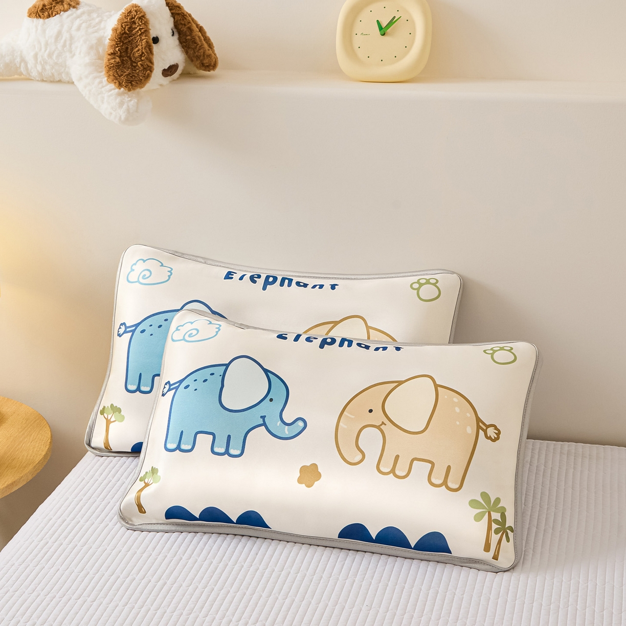 91家纺网 家纺一手货源 找家纺 云恋家纺 2026新款儿童卡通A类冰丝凉席枕套一对装夏季凉感丝可拆枕头儿童学生单人枕芯套 云朵小象