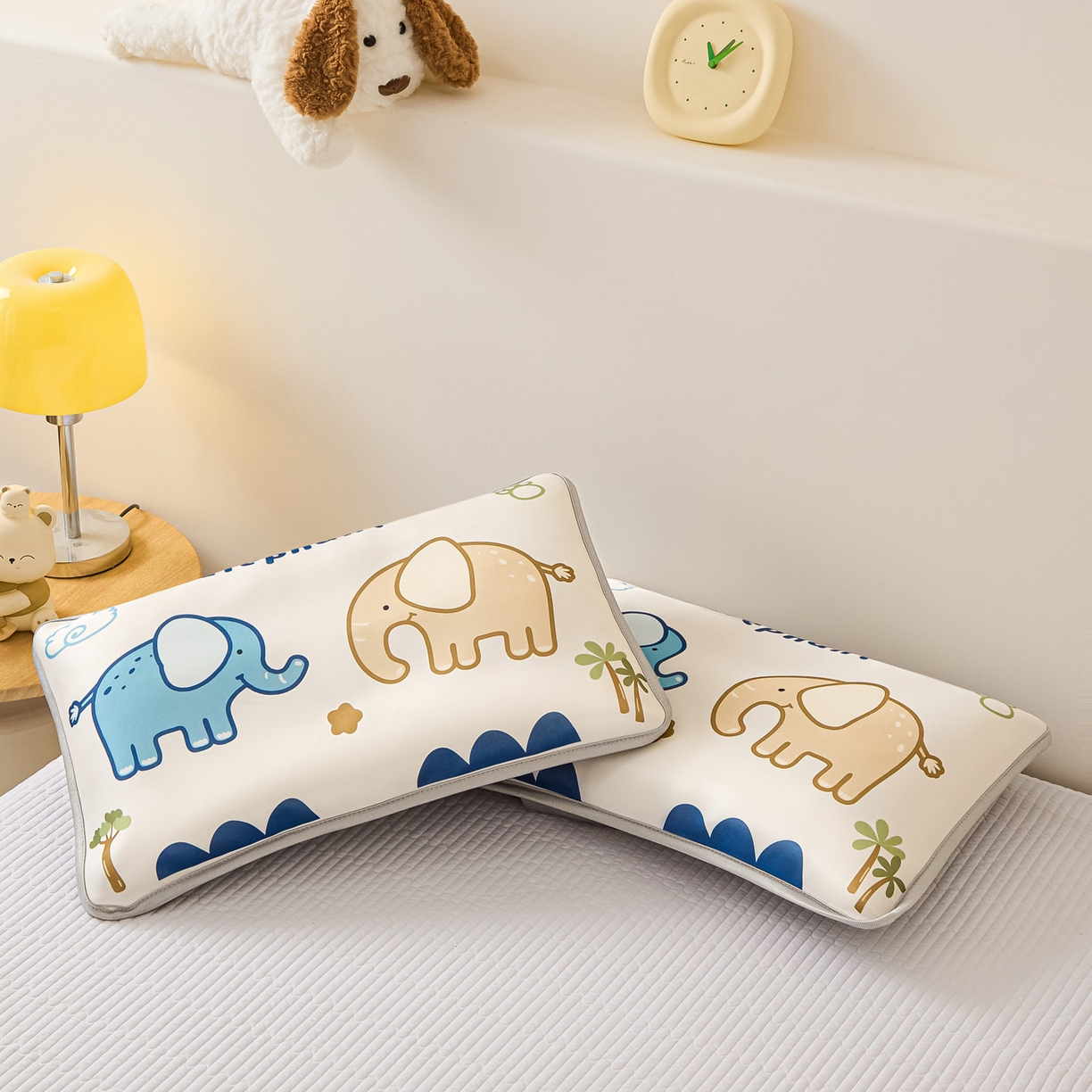 91家纺网 家纺一手货源 找家纺 云恋家纺 2026新款儿童卡通A类冰丝凉席枕套一对装夏季凉感丝可拆枕头儿童学生单人枕芯套 云朵小象