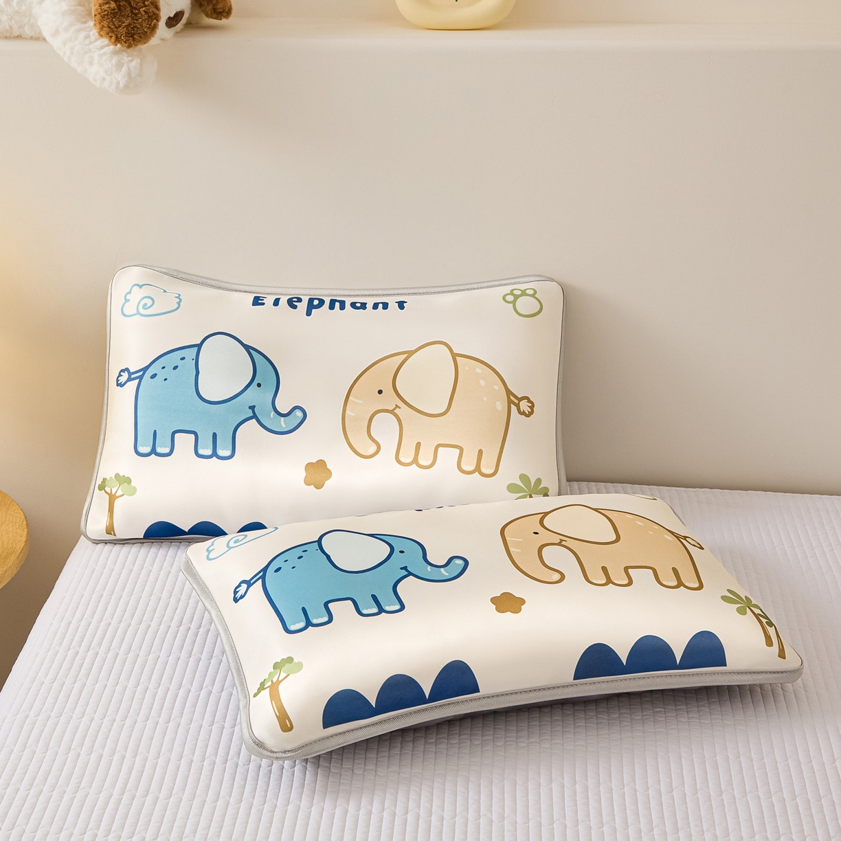 91家纺网 家纺一手货源 找家纺 云恋家纺 2026新款儿童卡通A类冰丝凉席枕套一对装夏季凉感丝可拆枕头儿童学生单人枕芯套 云朵小象