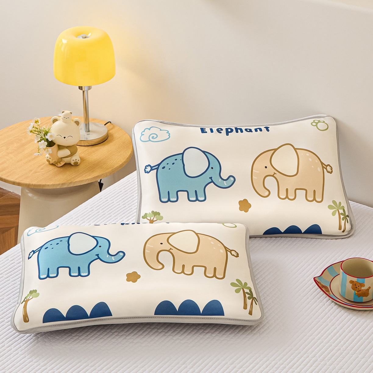 91家纺网 家纺一手货源 找家纺 云恋家纺 2026新款儿童卡通A类冰丝凉席枕套一对装夏季凉感丝可拆枕头儿童学生单人枕芯套 云朵小象