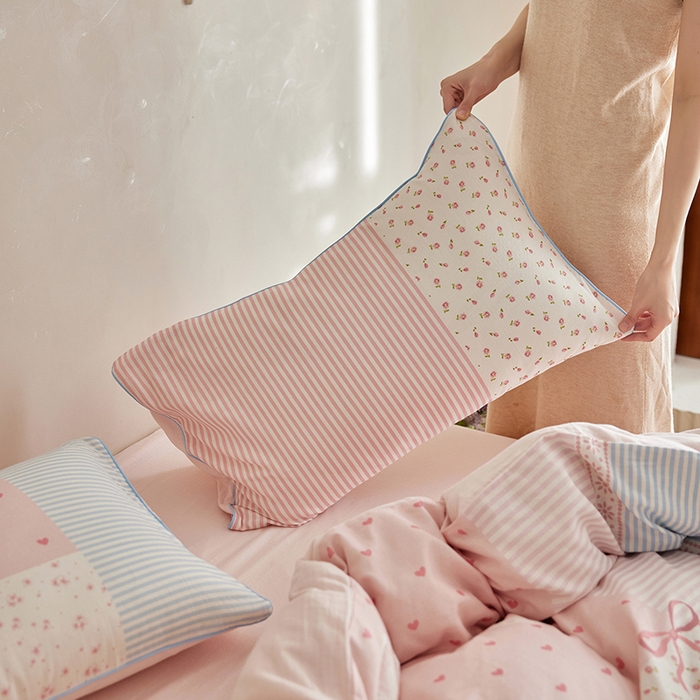 91家纺网 家纺一手货源 找家纺 风向标家纺 2026新款A类母婴级纯棉双层纱印花四件套-云羽织梦 云羽织梦—雾粉