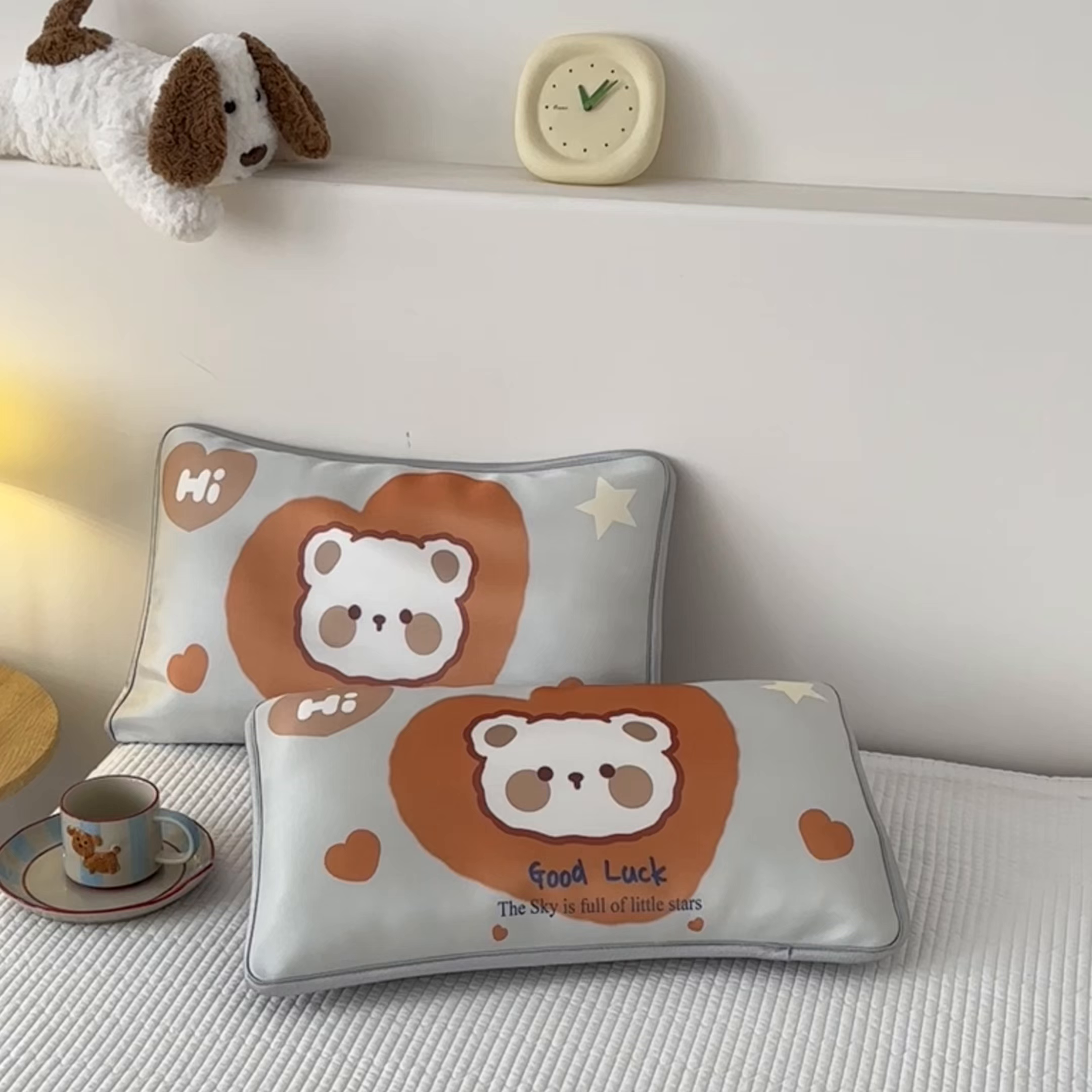 91家纺网 家纺一手货源 找家纺 云恋家纺 2026新款儿童卡通A类冰丝凉席枕套一对装夏季凉感丝可拆枕头儿童学生单人枕芯套 爱心小熊