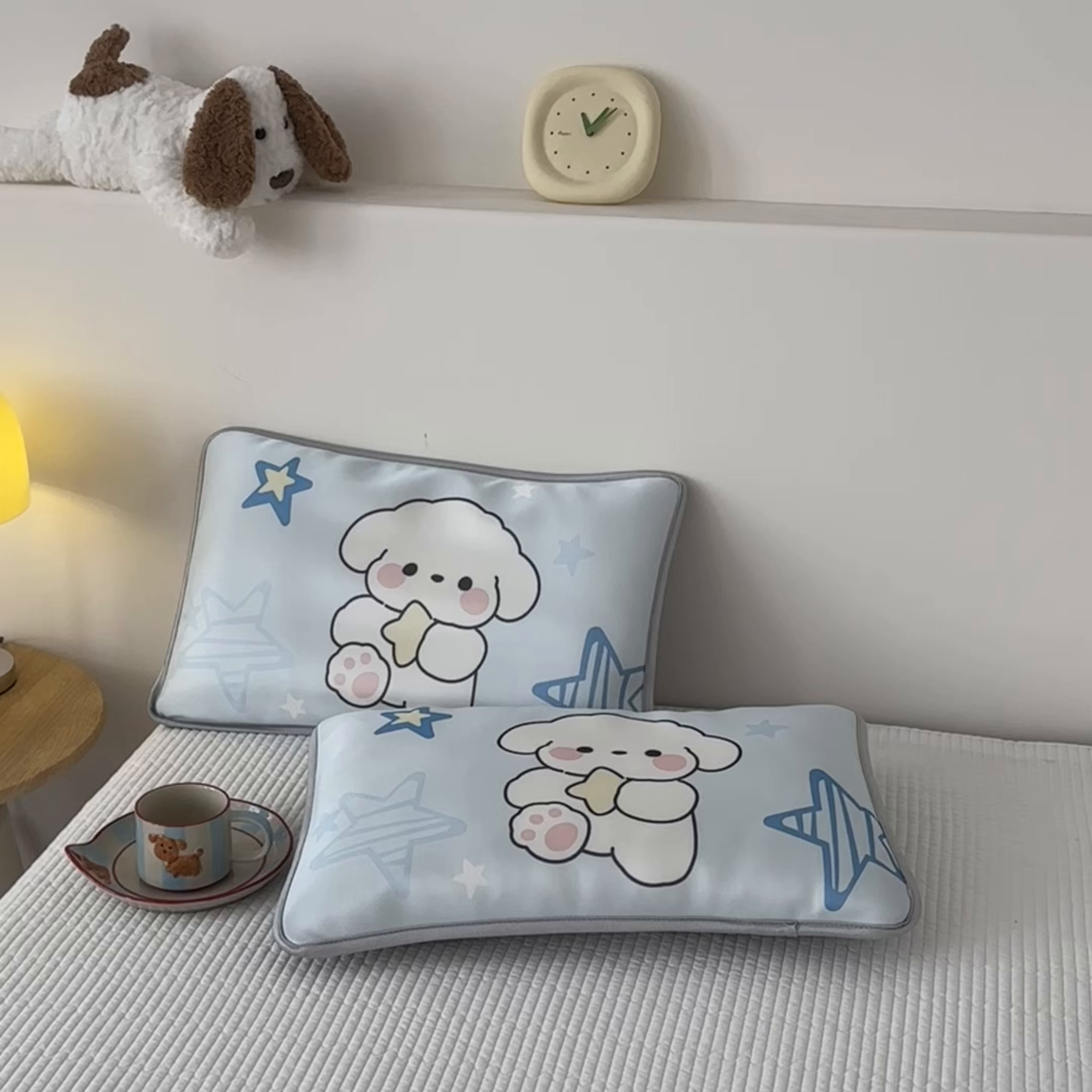 91家纺网 家纺一手货源 找家纺 云恋家纺 2026新款儿童卡通A类冰丝凉席枕套一对装夏季凉感丝可拆枕头儿童学生单人枕芯套 星星小狗