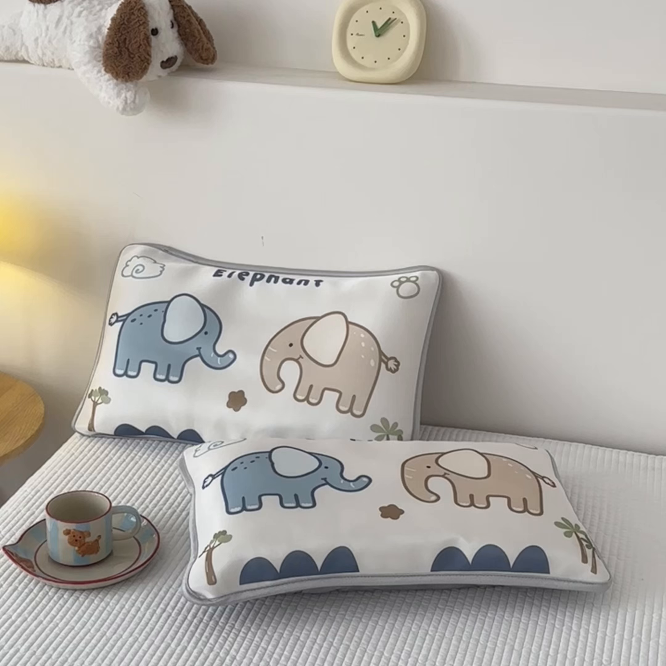 91家纺网 家纺一手货源 找家纺 云恋家纺 2026新款儿童卡通A类冰丝凉席枕套一对装夏季凉感丝可拆枕头儿童学生单人枕芯套 云朵小象