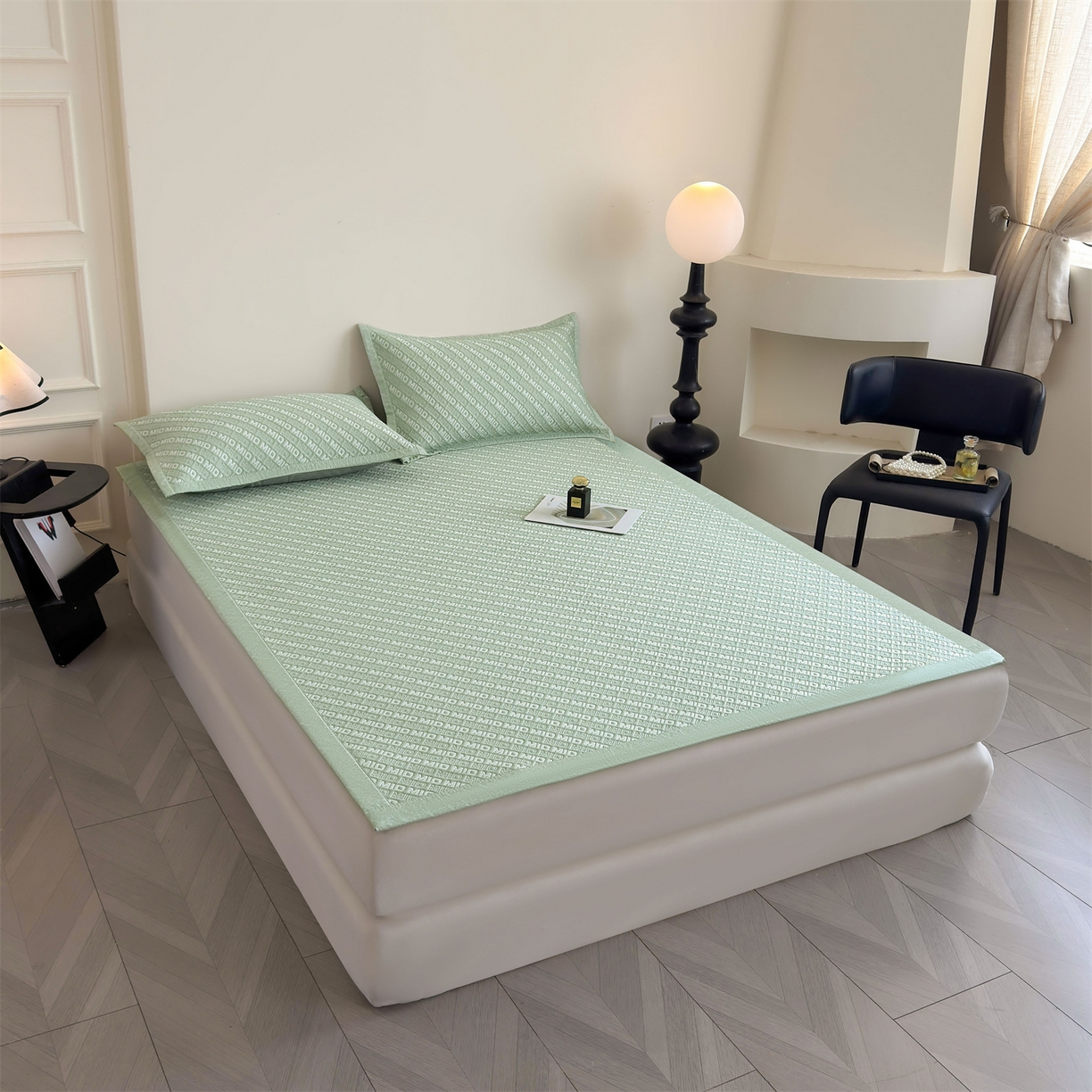 91家纺网 家纺一手货源 找家纺 耐思家纺 2026新款A类高端pe双面乙纶冰豆豆凉席摩登MIO系列（提供买家秀） 摩登MIO-绿床席款