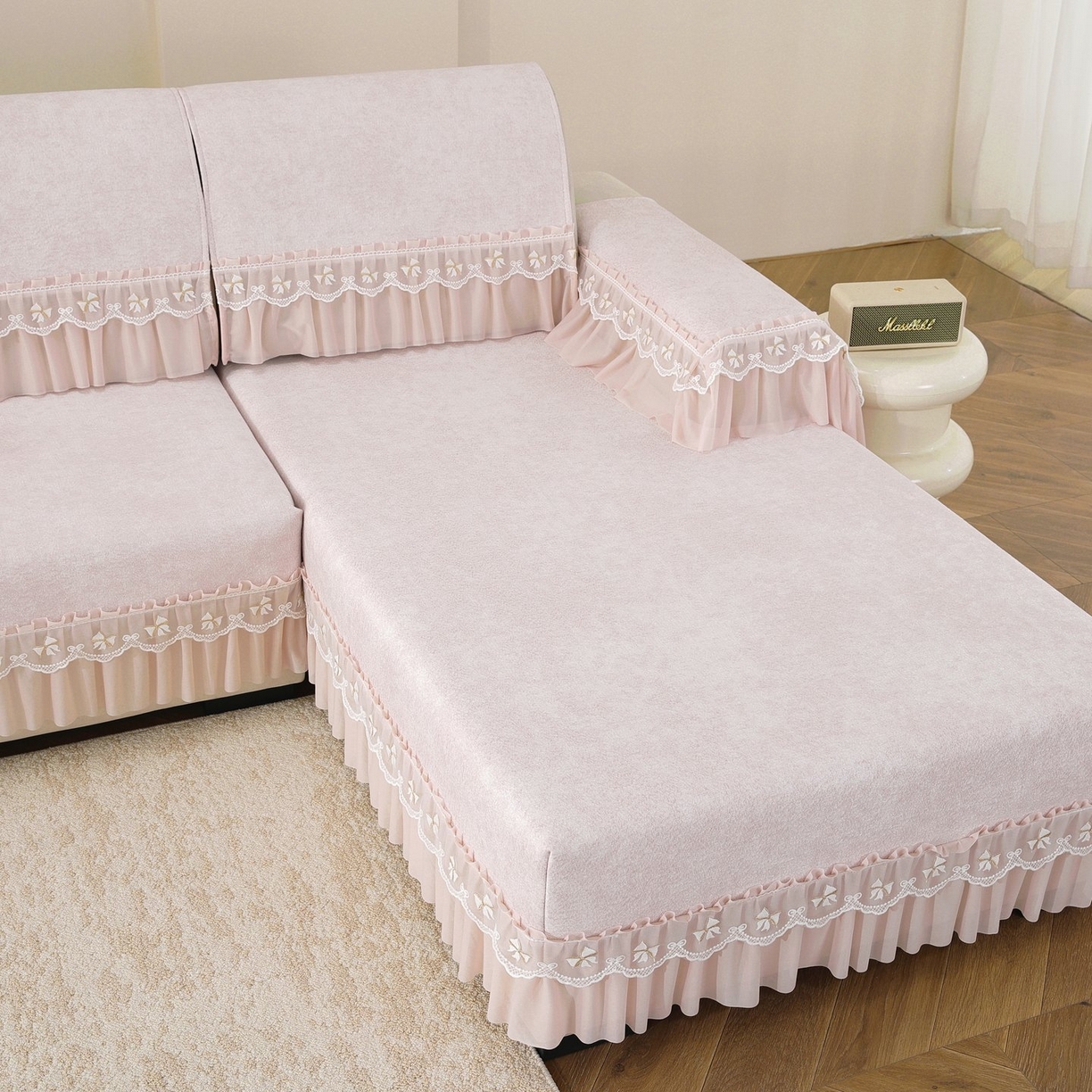 91家纺网 家纺一手货源 找家纺 共鸣沙发垫 2026新款冰豆豆沙发垫素雅系列 素雅粉色