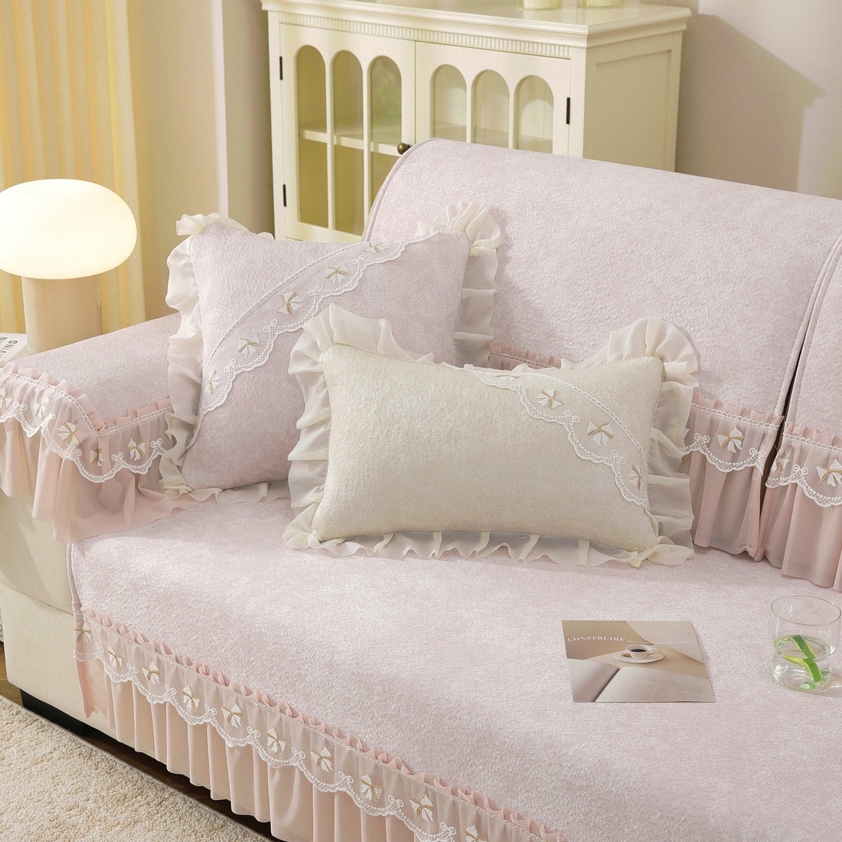 91家纺网 家纺一手货源 找家纺 共鸣沙发垫 2026新款冰豆豆沙发垫素雅系列 素雅粉色