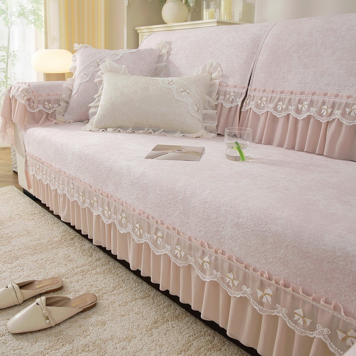 91家纺网 家纺一手货源 找家纺 共鸣沙发垫 2026新款冰豆豆沙发垫素雅系列 素雅粉色