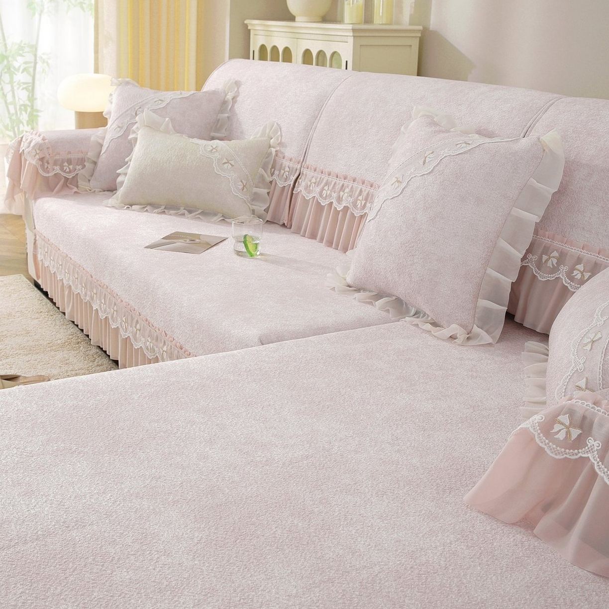 91家纺网 家纺一手货源 找家纺 共鸣沙发垫 2026新款冰豆豆沙发垫素雅系列 素雅粉色