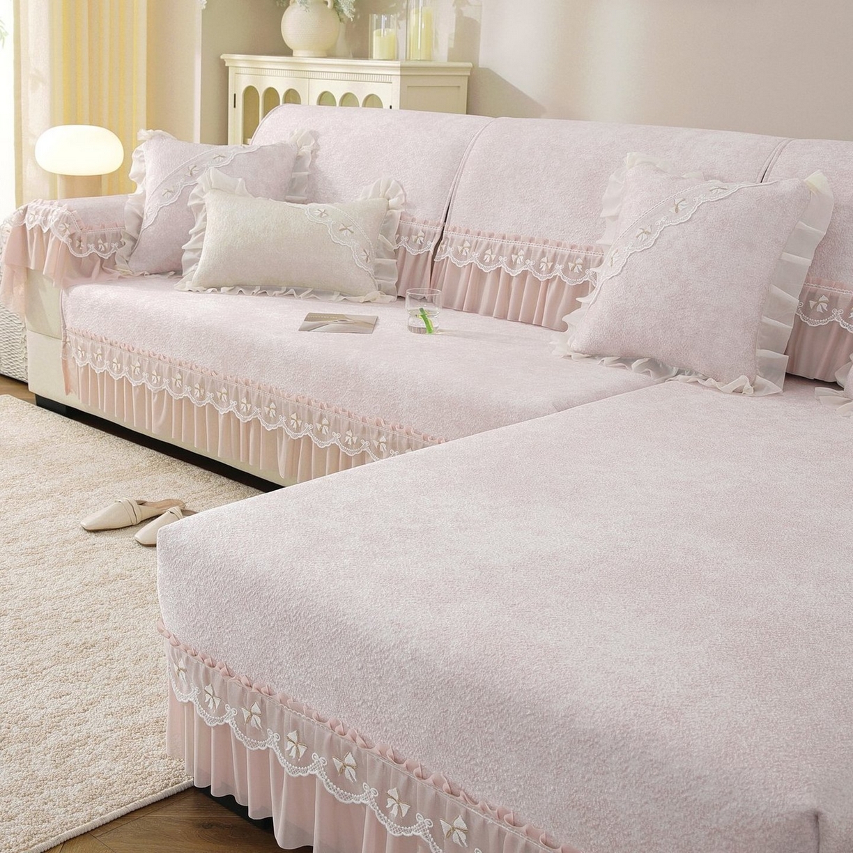 91家纺网 家纺一手货源 找家纺 共鸣沙发垫 2026新款冰豆豆沙发垫素雅系列 素雅粉色