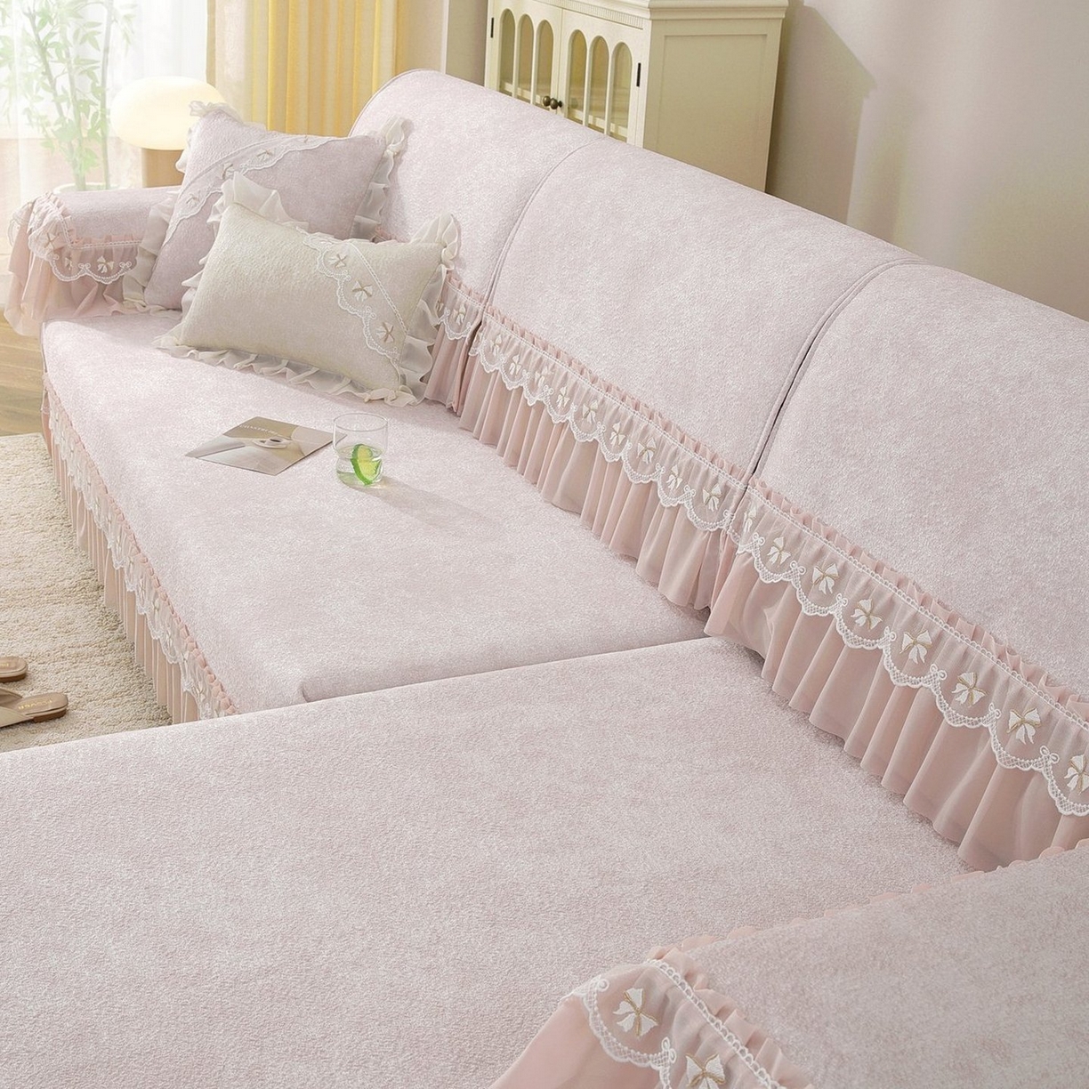 91家纺网 家纺一手货源 找家纺 共鸣沙发垫 2026新款冰豆豆沙发垫素雅系列 素雅粉色