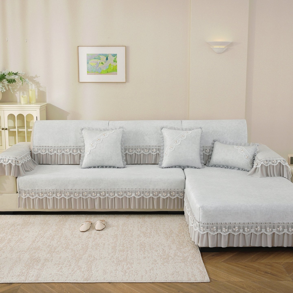 91家纺网 家纺一手货源 找家纺 共鸣沙发垫 2026新款冰豆豆沙发垫素雅系列 素雅灰色