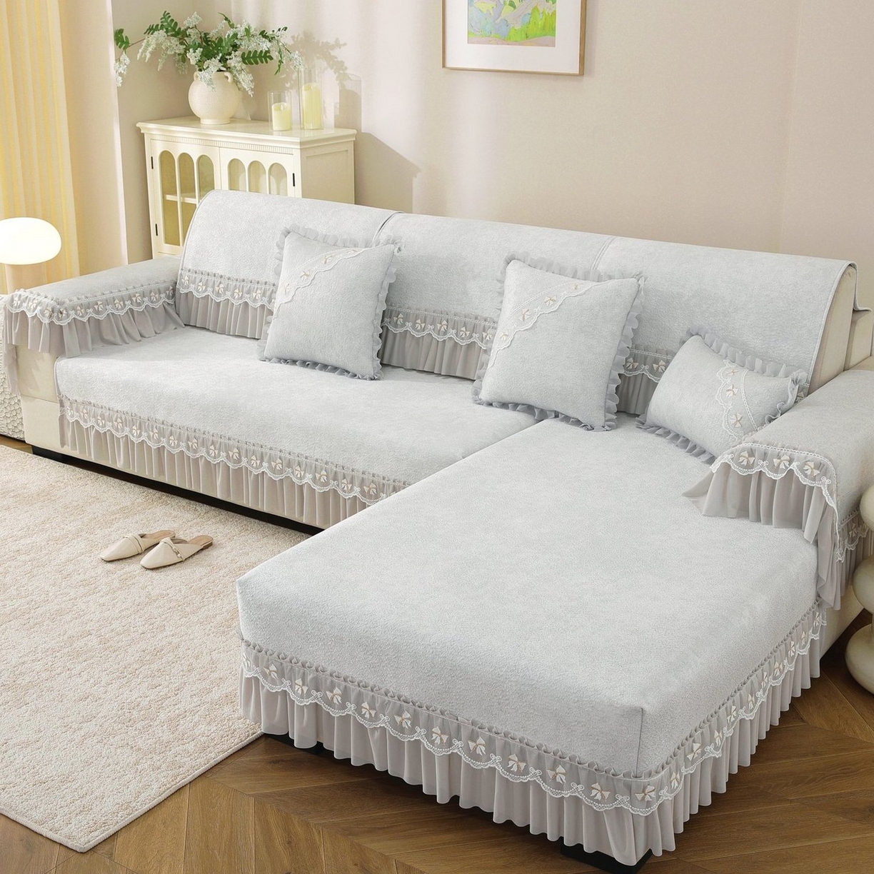 91家纺网 家纺一手货源 找家纺 共鸣沙发垫 2026新款冰豆豆沙发垫素雅系列 素雅灰色