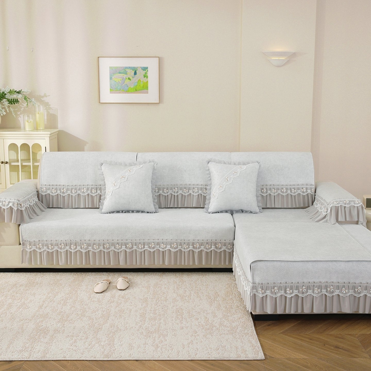 91家纺网 家纺一手货源 找家纺 共鸣沙发垫 2026新款冰豆豆沙发垫素雅系列 素雅灰色