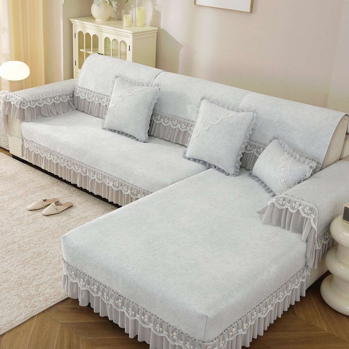 91家纺网 家纺一手货源 找家纺 共鸣沙发垫 2026新款冰豆豆沙发垫素雅系列 素雅灰色