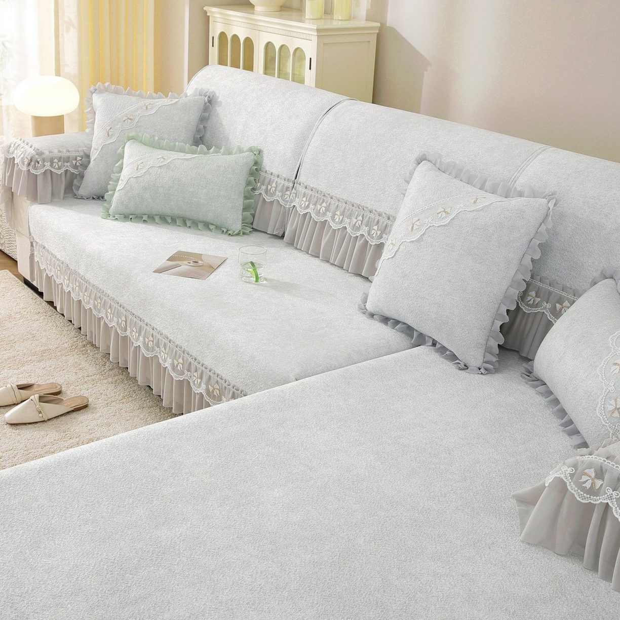 91家纺网 家纺一手货源 找家纺 共鸣沙发垫 2026新款冰豆豆沙发垫素雅系列 素雅灰色