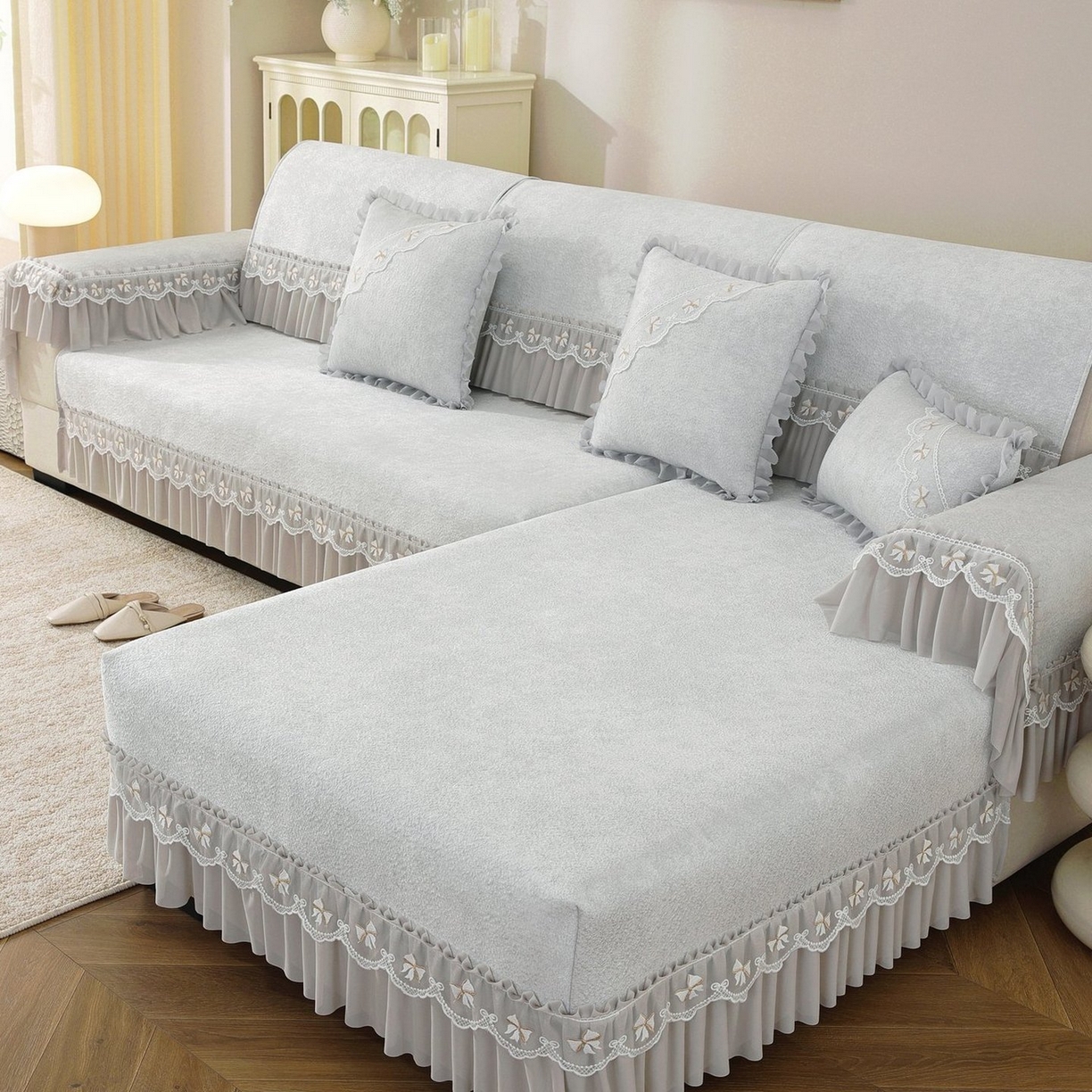 91家纺网 家纺一手货源 找家纺 共鸣沙发垫 2026新款冰豆豆沙发垫素雅系列 素雅灰色