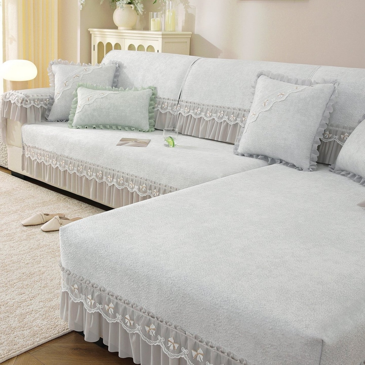 91家纺网 家纺一手货源 找家纺 共鸣沙发垫 2026新款冰豆豆沙发垫素雅系列 素雅灰色