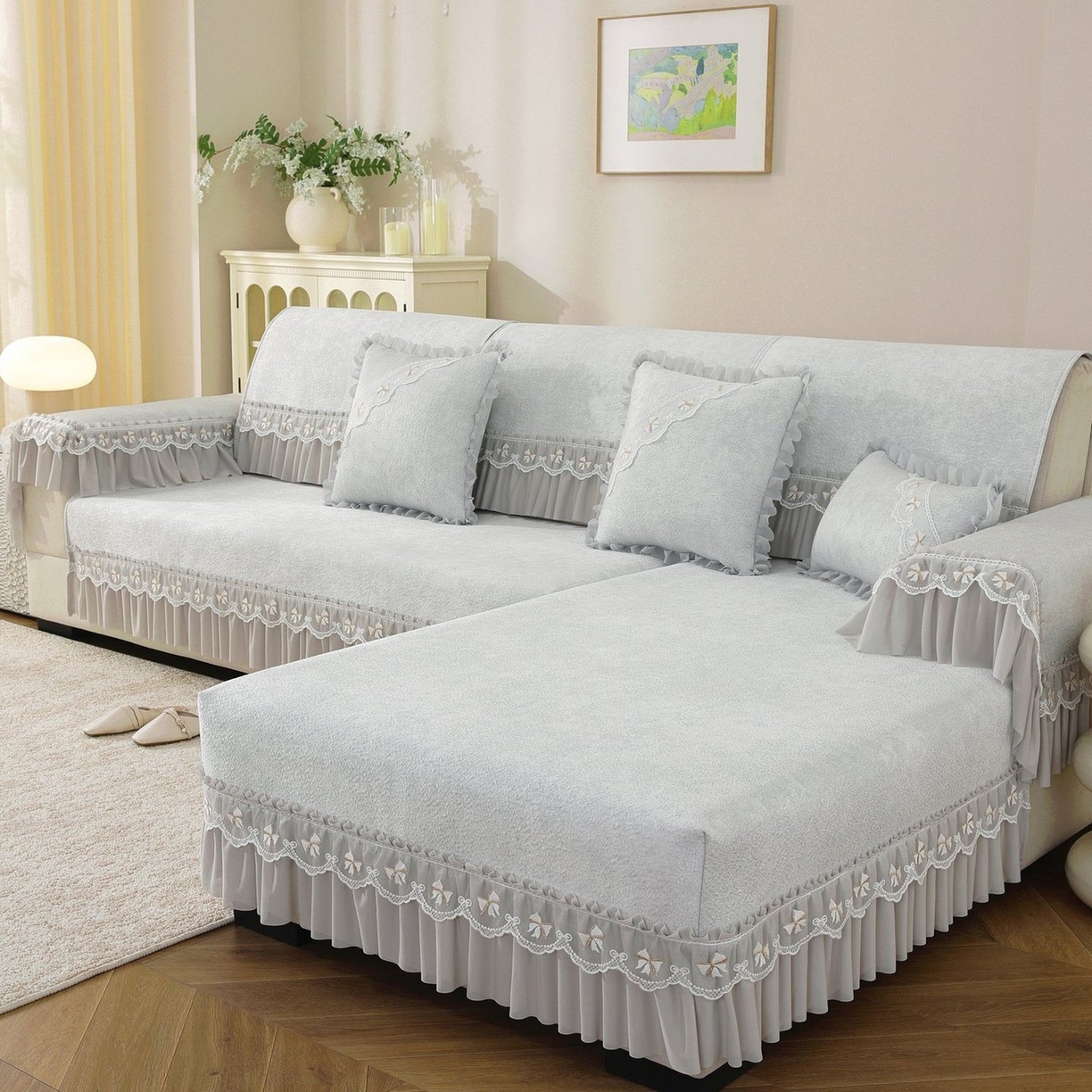 91家纺网 家纺一手货源 找家纺 共鸣沙发垫 2026新款冰豆豆沙发垫素雅系列 素雅灰色