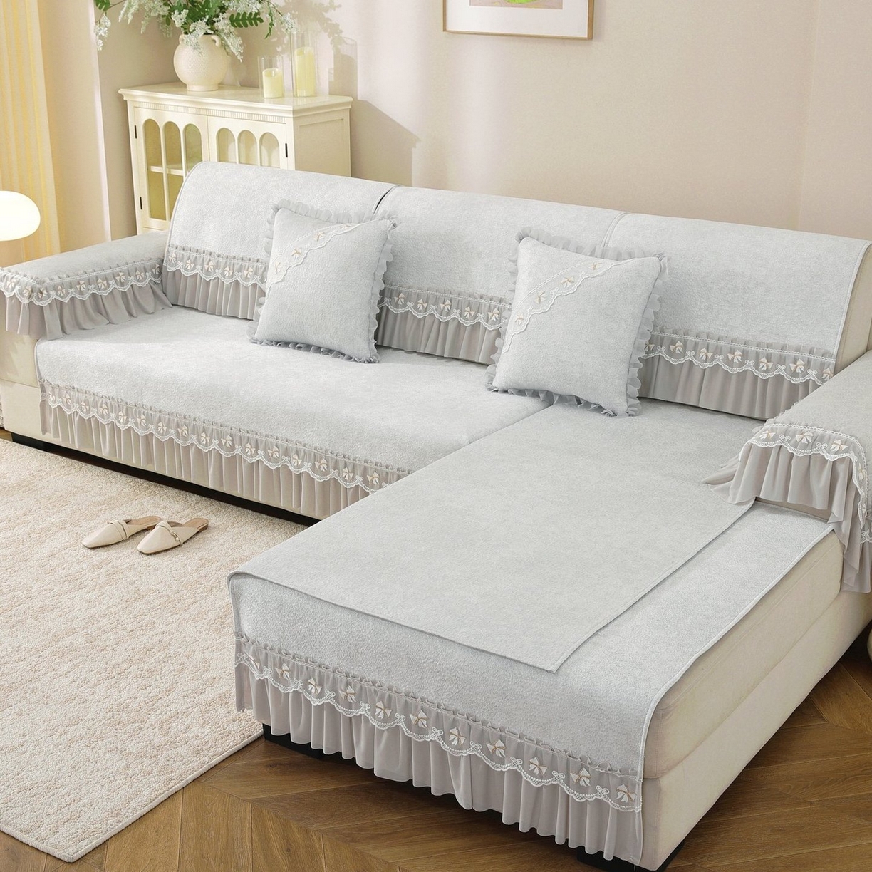 91家纺网 家纺一手货源 找家纺 共鸣沙发垫 2026新款冰豆豆沙发垫素雅系列 素雅灰色